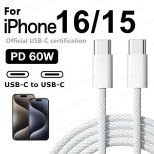 60W PD USB-C To USB C Fast Charger Cable For Apple Iphone 16 Pro Max